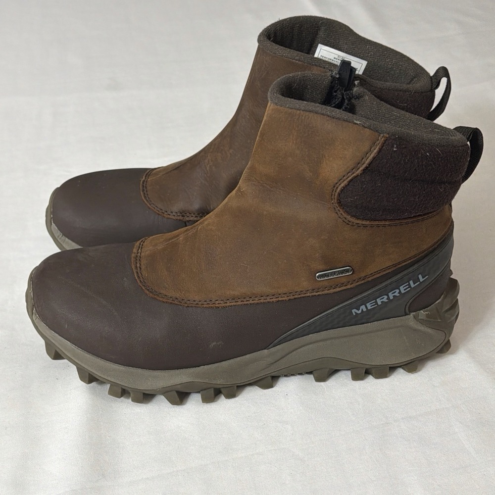 Merrell Thermo Kiruna Mid Zip Waterproof Boots Brown Clay Leather Women Sz 9 Fit - Picture 12 of 16